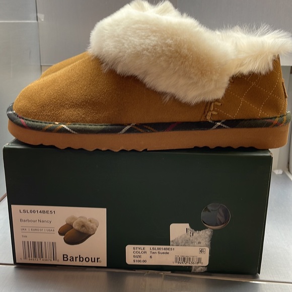 Barbour Shoes - Brand new BARBOUR Suede House Slippers NWT Nancy Tan Suede 6